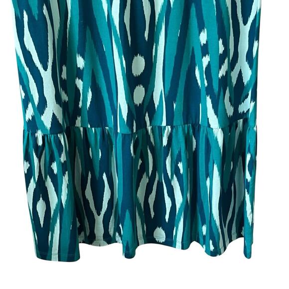 Soft Surroundings Midi Dress Sz L Pullover Shift Ruffled Cotton Modal Green Blue - Picture 5 of 8